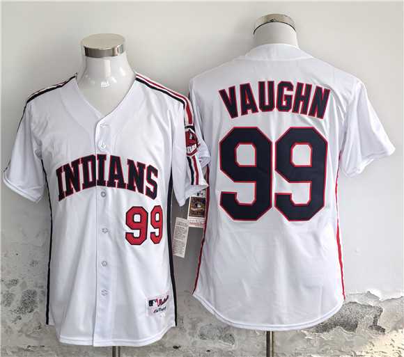 Mens Cleveland Guardians #99 Ricky Vaughn White Stitched Jersey